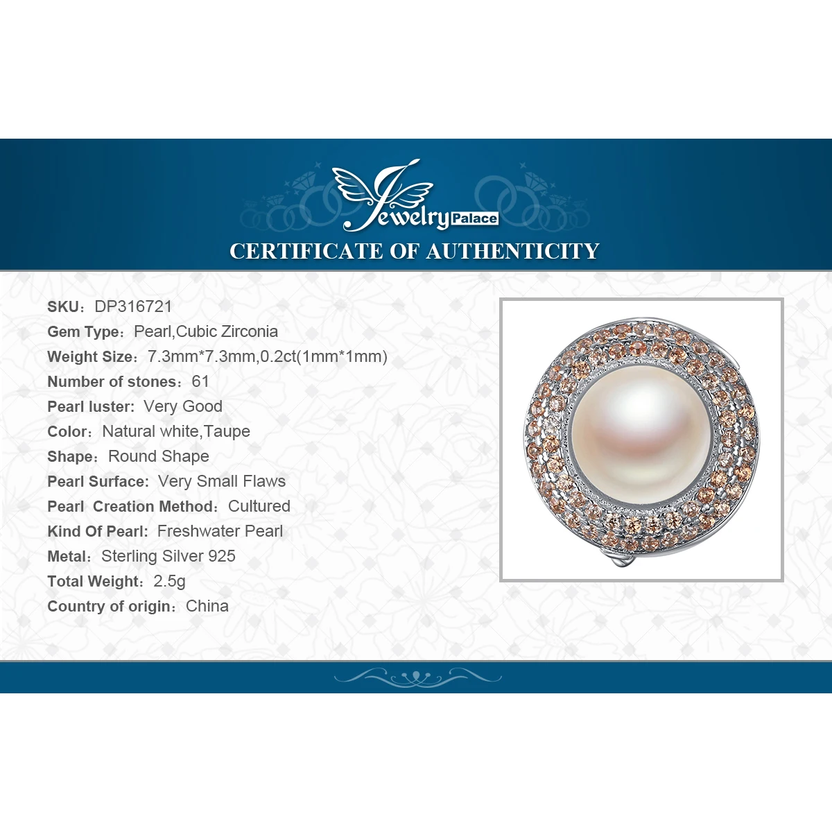 JewelryPalace полые цветок круглой огранки Halo жемчуг серо-коричневый кубического