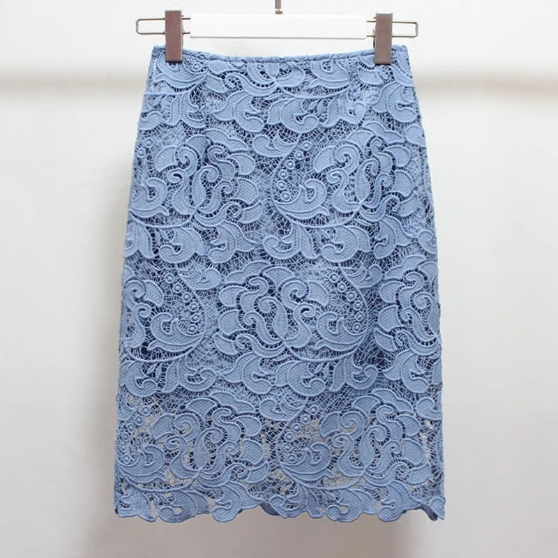 Женская облегающая юбка с высокой талией кружевные юбки синего черного белого