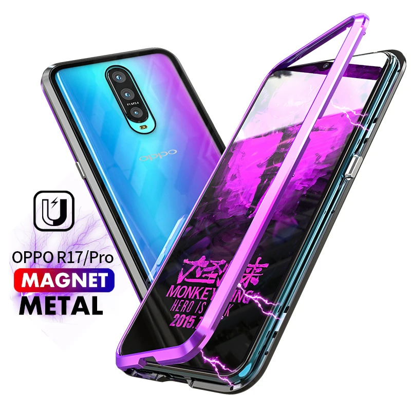ADKO Luxury Magnetic Flip Case For Oppo R17 Pro Clear Transparent Tempered Glass Back Cover |