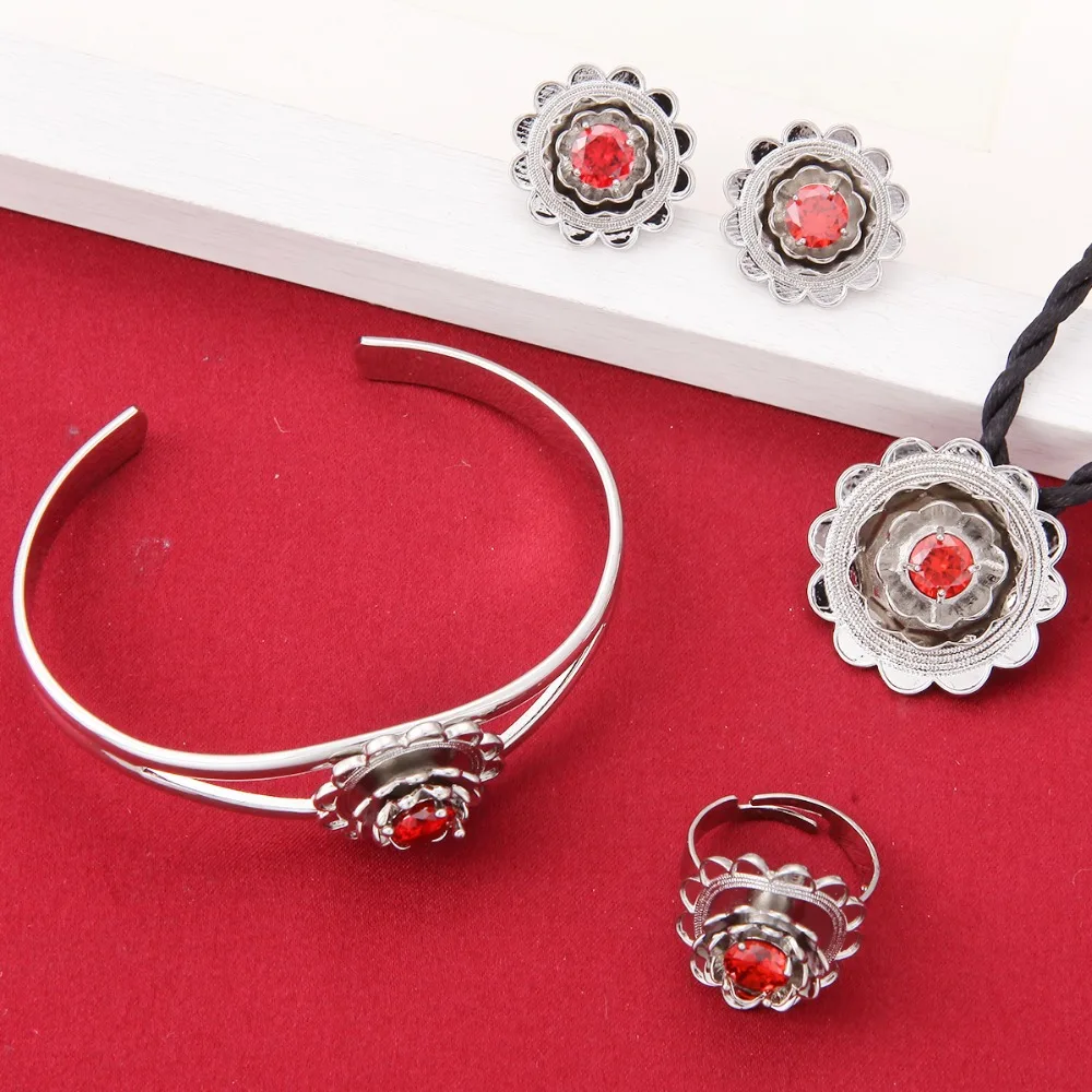 Свадебный набор ювелирные изделия ожерелье браслет серьги кольцо Серебряный