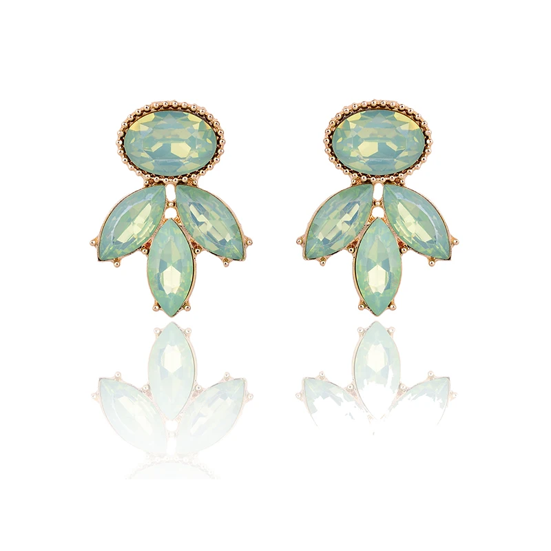 opal green Любовь Мода Стразы инкрустированные светильник зеленый хрустальный камень пирсинг серьги золото серебро цвет серьги гвоздики новые женские ювелирные изделия - Окраска металла: opal green