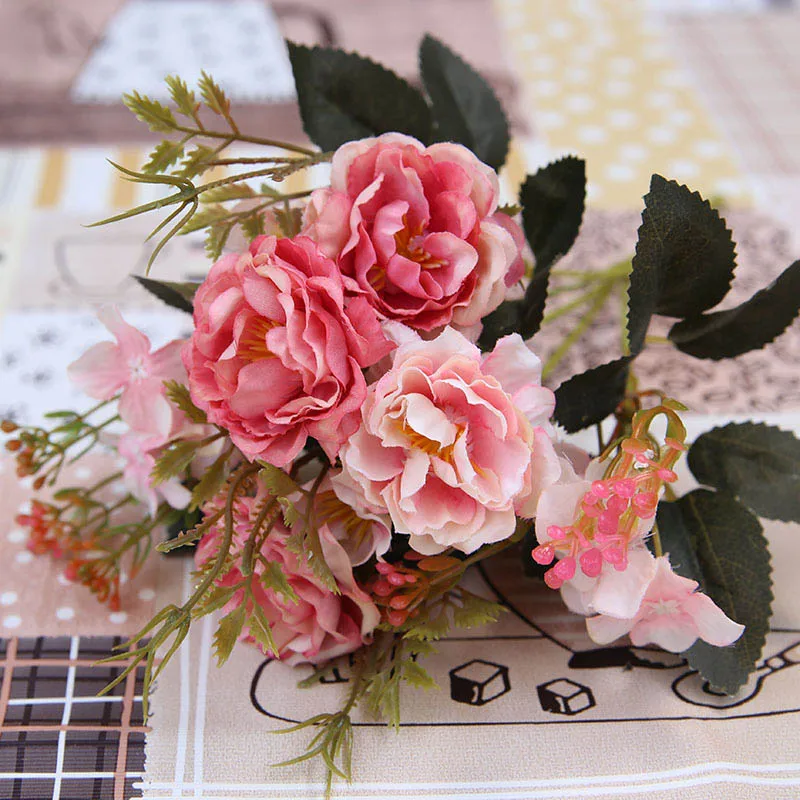 Rose red Пион DIY вечерние украшения Винтажные шелковые искусственные цветы маленькая Роза Свадебные фальшивые цветы праздничные принадлежности, домашний декор букет - Цвет: Rose red