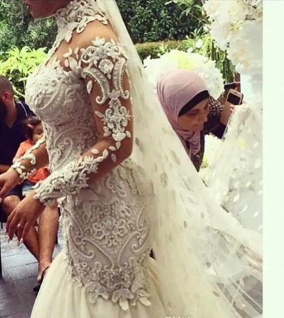 Женское свадебное платье трапециевидной формы с длинным рукавом фатиновое