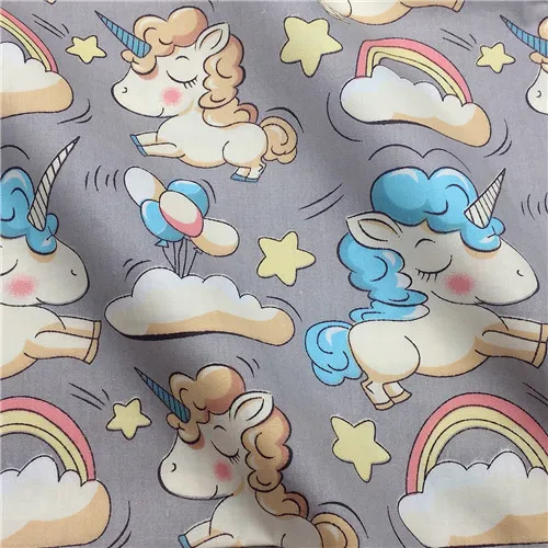 grey unicorn Sraekar, Розовый Синий Серый Единорог хлопчатобумажная ткань по метру для Diy лоскутное шитье детское платье детские кроватки подушки одеяло Швейное Ремесло - Цвет: grey unicorn