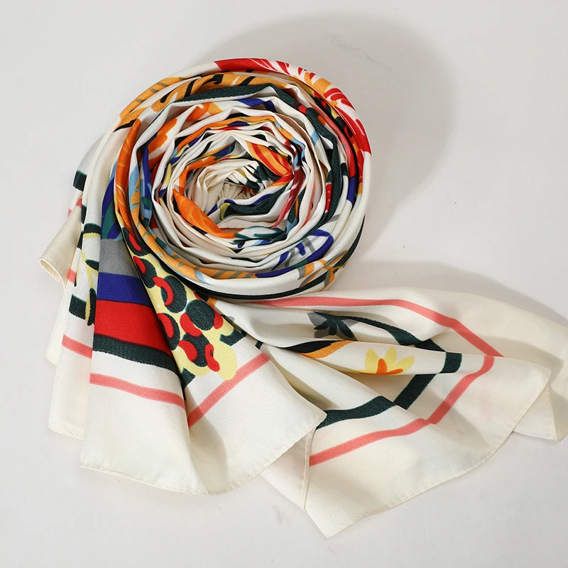 

[FEILEDIS] 100% Silk Scarf Women Large Shawls Print Stoles Square Bandana Luxury Brand Kerchief Scarf Female ASN19