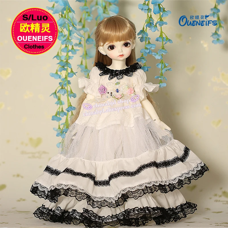 Платье BJD из шифона с соединением 1/4 черно белое для Rosenlined Minifee Fairyland Body YF4 102