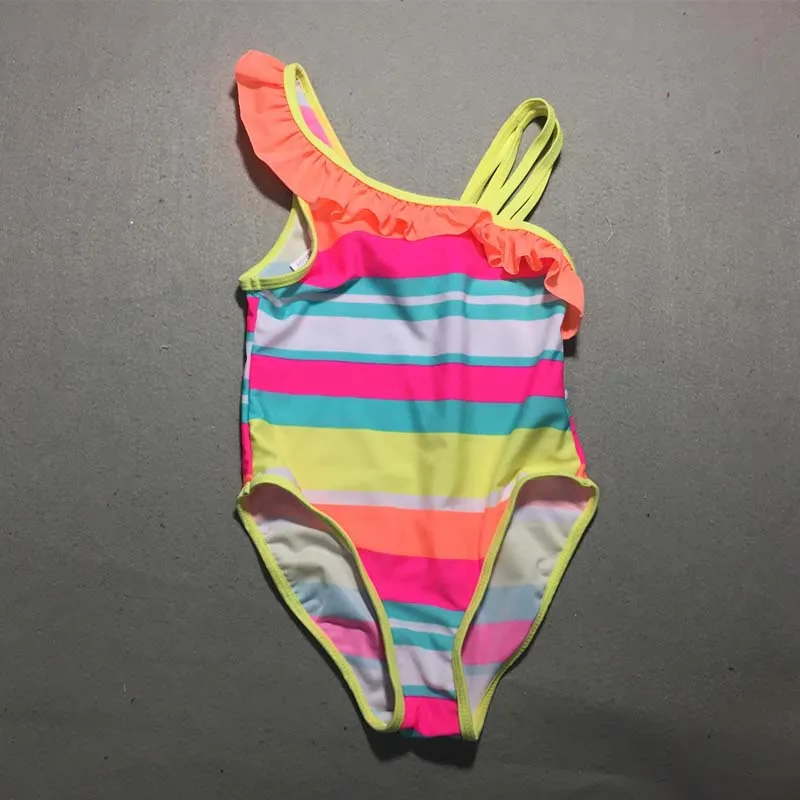Купальник для девочек Цветной полосатый Цельный купальник детский летний с