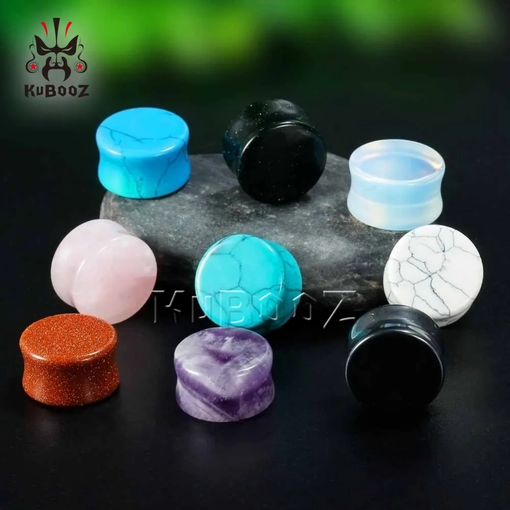 

KUBOOZ Stone Ear Piercing Body Jewelry Gauges Plugs Tunnels Stretcher Flesh Earrings Expander Fashion Gift 2PCS/Lot 2G 0G 00G