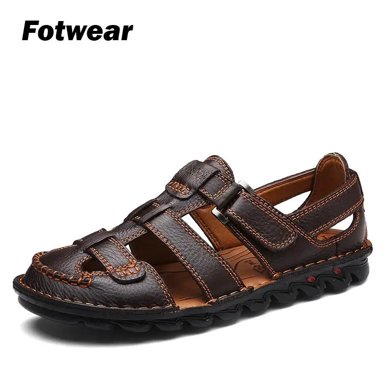 Кожаные сандалии долговечная амортизация городской туризм резиновая подошва