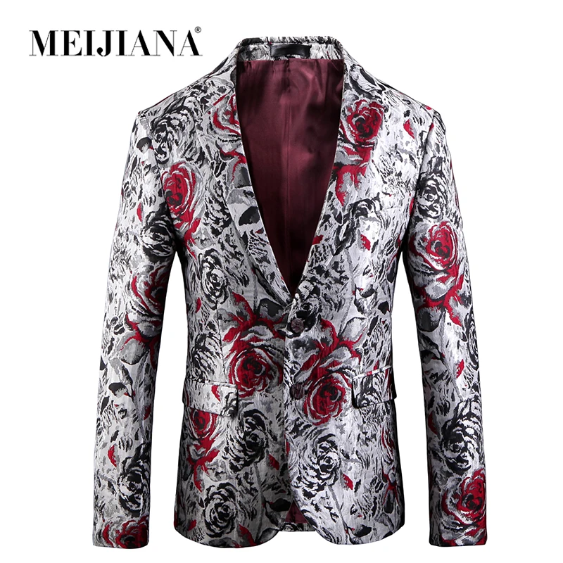 

MEIJIANA Fashion Blossoms Print Romantic Blazers Men Plus Size US 5XL Male Suit Jacket Casual Slim Spring Autumn Coat