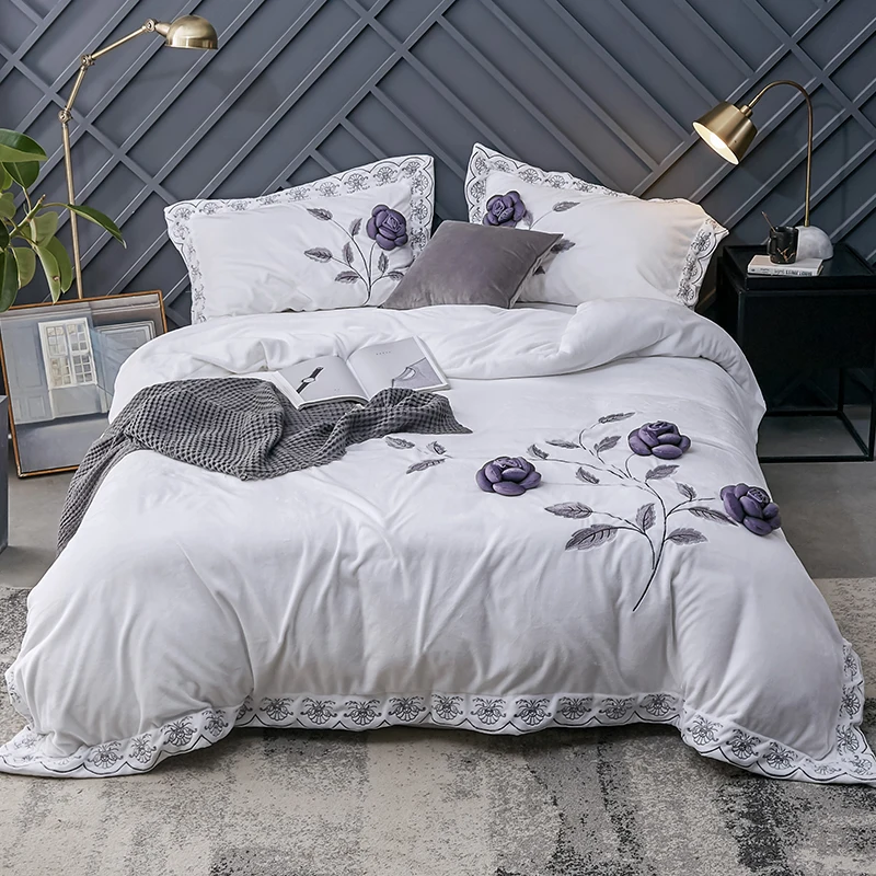 Комплект постельного белья из белой флисовой ткани размеры queen/king 2018|Комплекты