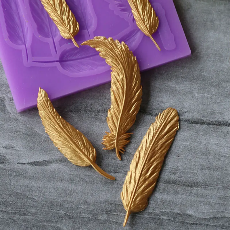 3D перо Fondant Mold торт мыло фимо глина шоколад силиконовые украшения пресс-формы