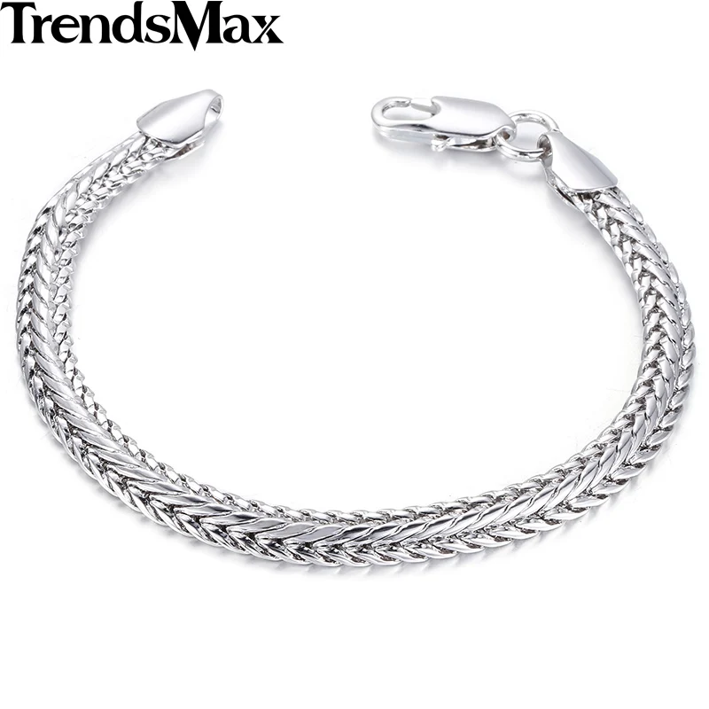 Trendsmax 6 мм Мужской Женский браслет Лисохвост звено желтое розовое золото Заполненный Браслет подарок ювелирные изделия GBM71 - Окраска металла: White Gold 19cm GB32