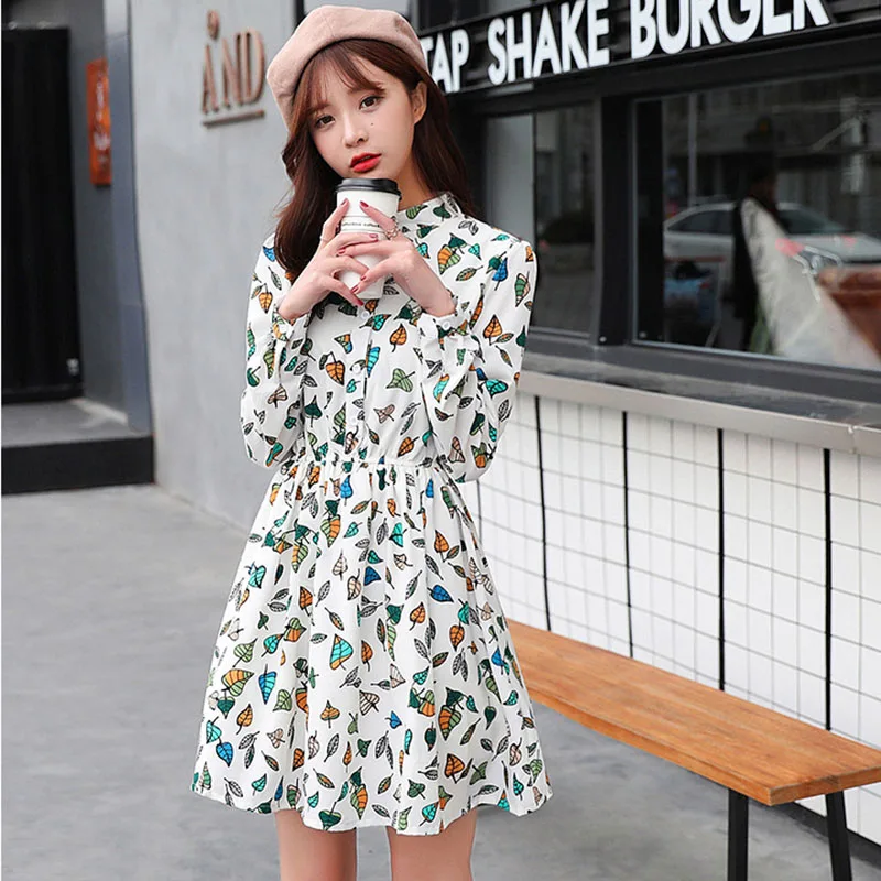 2017 весна лето новый большой размер шифон платья колледж стиль женская мода