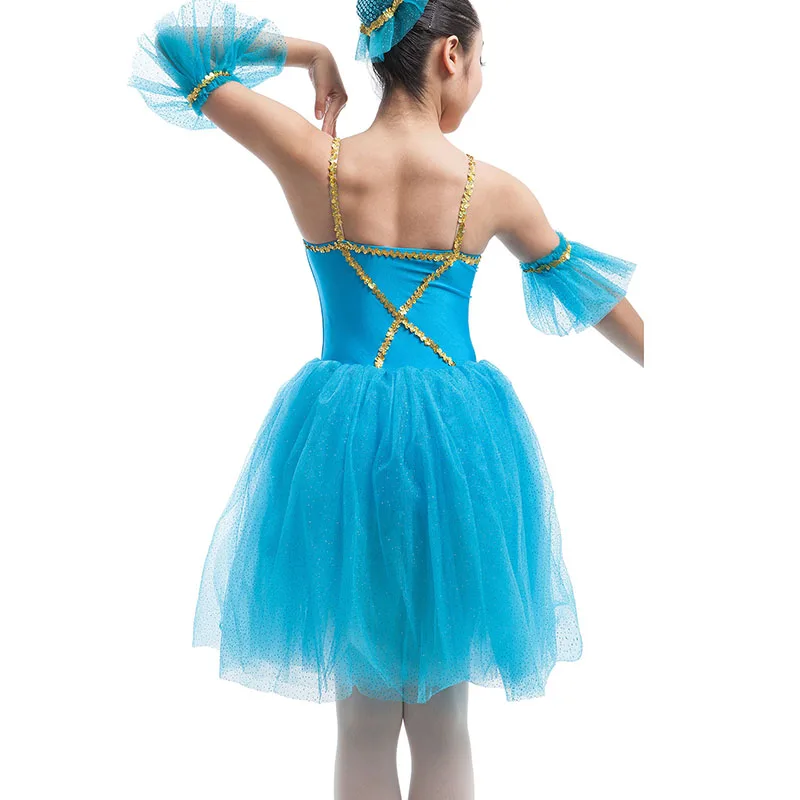 Светло-голубая детская/Женская длинная балетная юбка с трико костюм для