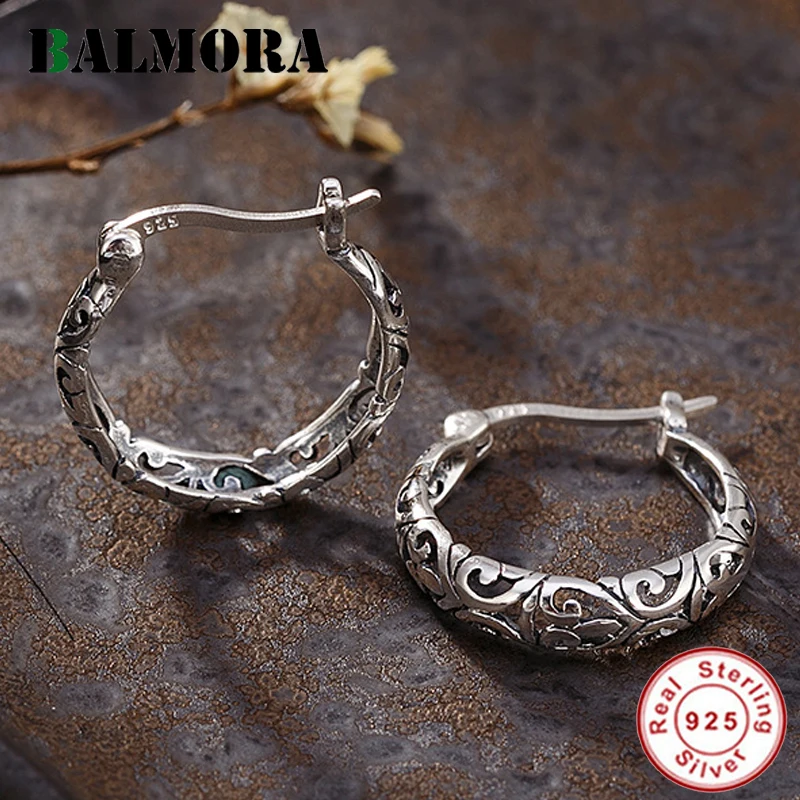 BALMORA,, настоящее 925 пробы, серебряные, с ажурным узором, простые клипсы для Женщин, Модные Винтажные Ювелирные изделия, Aretes JWE1024