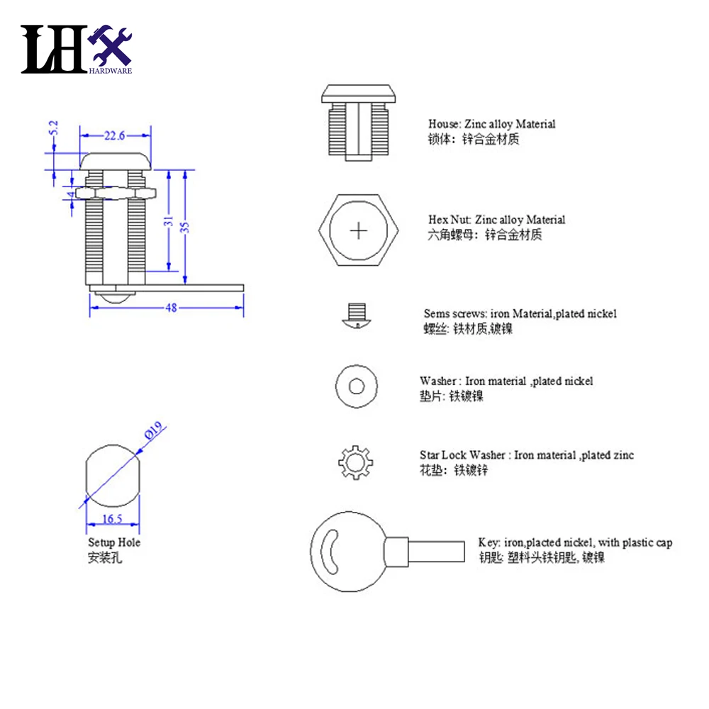 

AJA21 Hardware Cam Lock For Cabinet Drawer Door Locks 2 Keys Zinc Alloy Security Lock With Cam Nut Screw