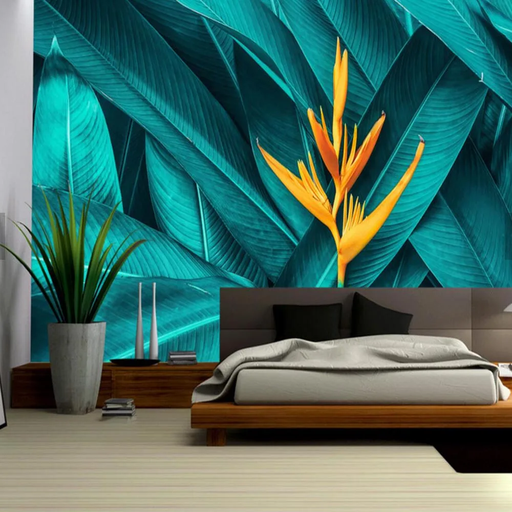 

3d Stereoscopic Tropical Leaf Floral Wall Paper for Living Room Wallpaper Palm Leaves Tropical Rain Forest Murals Wallpapers