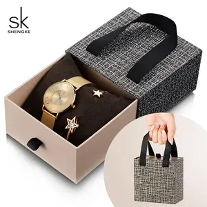 Shengke комплект часов с золотым браслетом, женские Роскошные Кварцевые часы с кристаллом, браслет со звездой, 2019, новый подарок для женщин на день SK