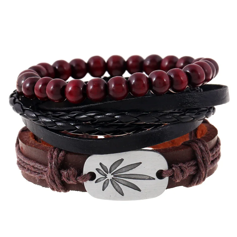 Weed Beaded Braided Women New Brown Vintage Ethnic Casual Handmade Woven Leather Bracelets Men Jewelry Wholesale Accessories | Украшения и