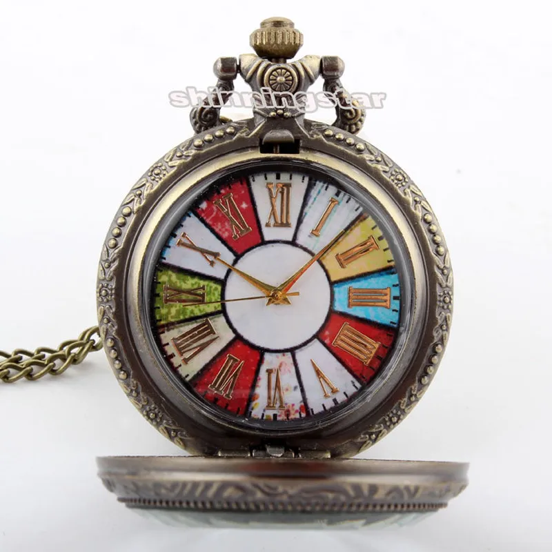 Винтажные цветные карманные часы с римскими цифрами кварцевые ожерелье брелок