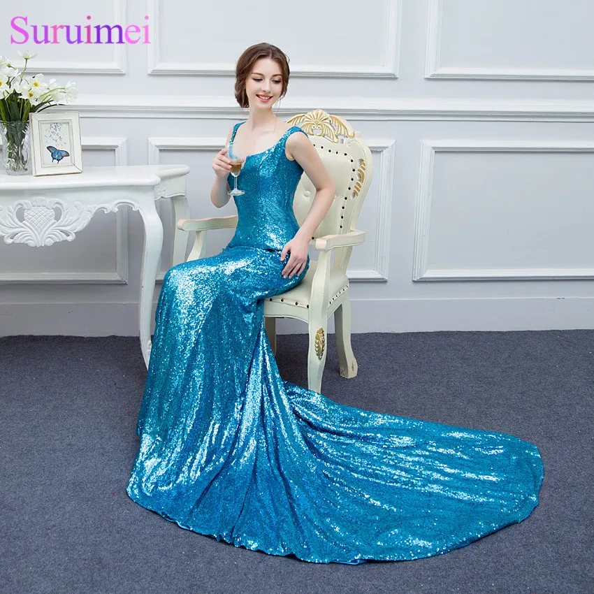 

Emerald Green Evening Dresses Sequines Bling Bling Mermaid Formal Evening Gown