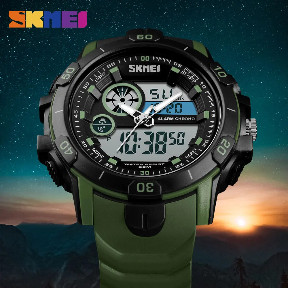 SKMEI Для мужчин Спорт на открытом воздухе часы Dual Time будильник День Дата Водонепроницаемый цифровой наручные часы, секундомер Relogio Masculino