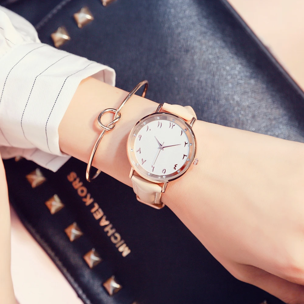 Часы женские Reloj Hombre Numeros arabe. Ремешок для часов из натуральной кожи. Японские кварцевые часы