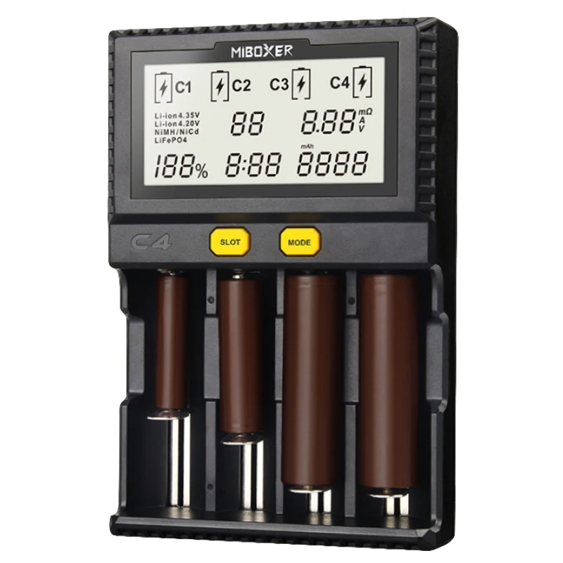 Оригинальное умное зарядное устройство Miboxer C4 LCD для Li Ion IMR INR ICR LiFePO4 18650 14500 26650 16340