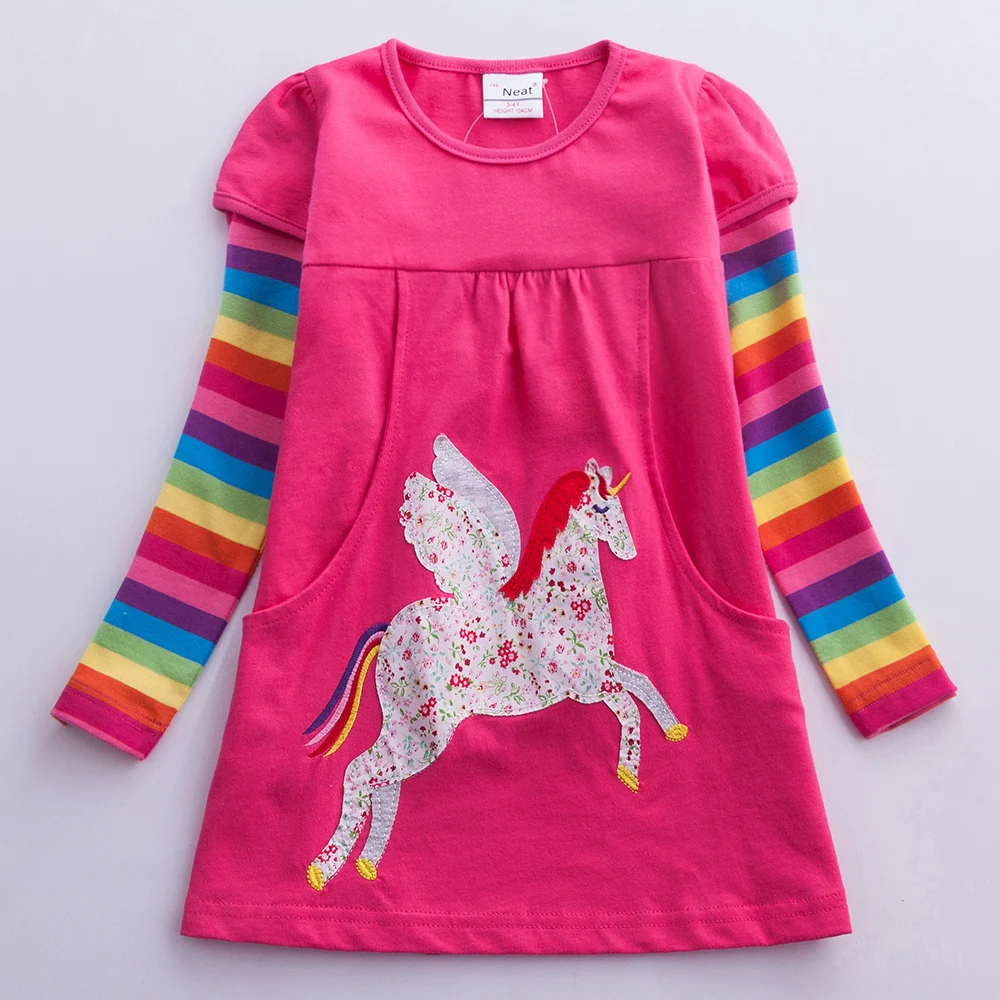 Girl Unicorn Dress Child Embroidered Children Party Casual A-line Autumn Winter Kids LH5806 | Детская одежда и обувь