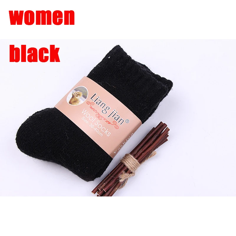 women black 3 пары, зима, новые толстые носки из мериносовой шерсти, женские зимние махровые носки без пятки, одноцветные суперплотные зимние носки, шерстяные теплые - Цвет: women black