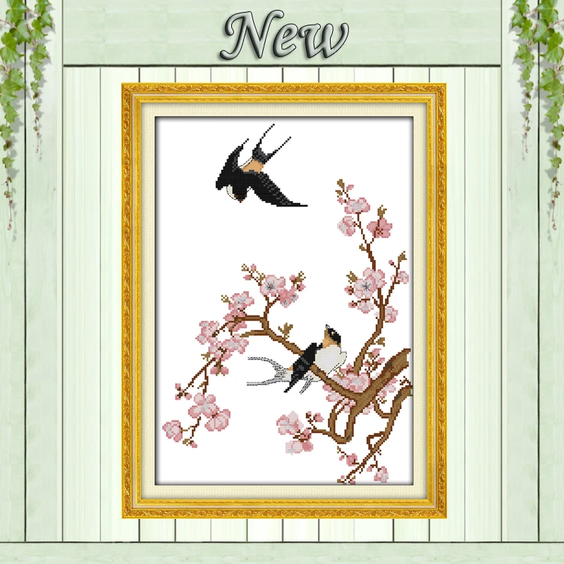

Ласточки и цветок сливы птицы рукоделие Счетный напечатаны на холсте DMC 11CT 14CT наборы для вышивки крестом наборы для вышивания живопись