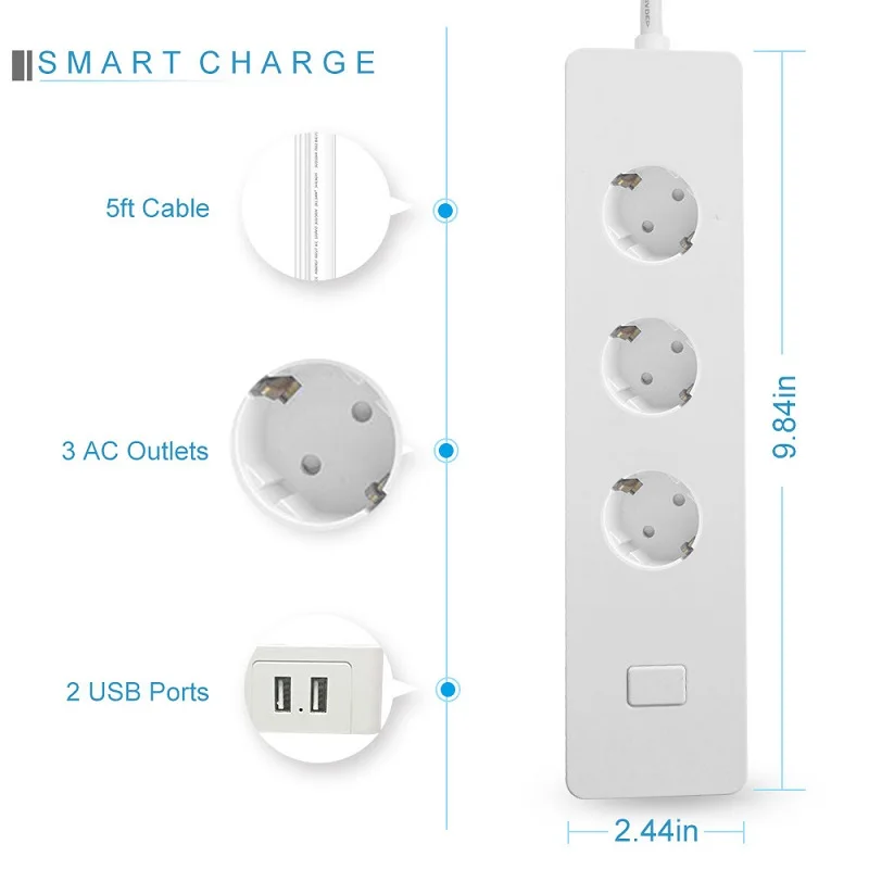 WiFi умная лента питания 3AC EU/UK розетка 2USB зарядное устройство удлинитель