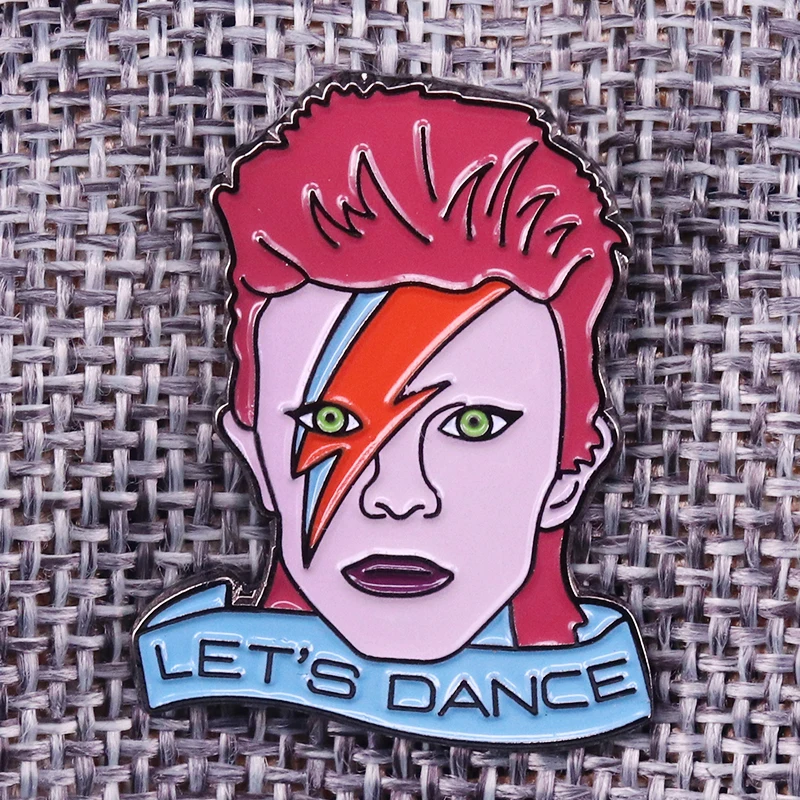 Винтажная брошь Давида Боуи 80s Let's dance под давлением значок ziggy stardust с молнией