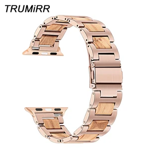 Ремешок из нержавеющей стали и дерева для iWatch Apple Watch SE Series 7 6 5 4 3 2 1 45 мм 44 мм 42 мм 41 мм 40 мм 38 мм