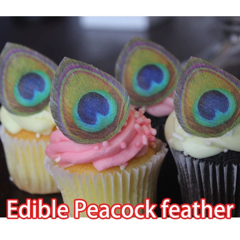 Съедобные предварительно Обрезанные павлиньи перья вафли для кексов красивые