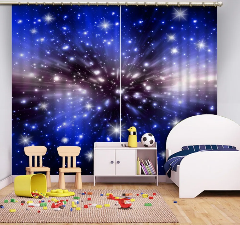 Красивые фото Модные индивидуальные 3D шторы голубое Фиолетовое небо звездный