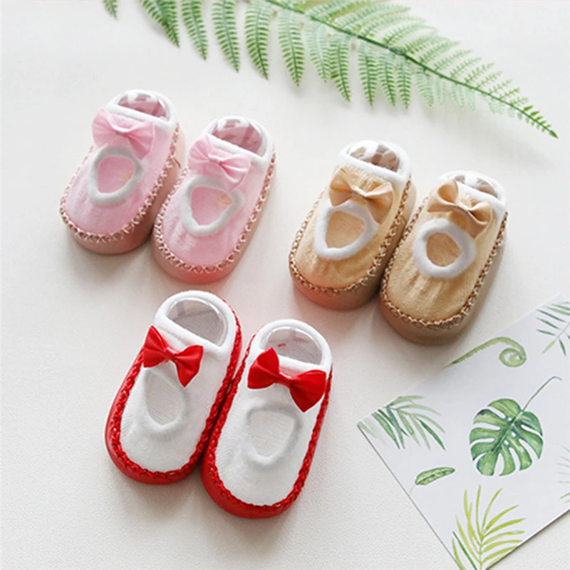 

Children's Floor Socks New Spring Summer Non-Slip Leather Bottom Baby Shoes Bow 0-3 Years Old Girl Socks