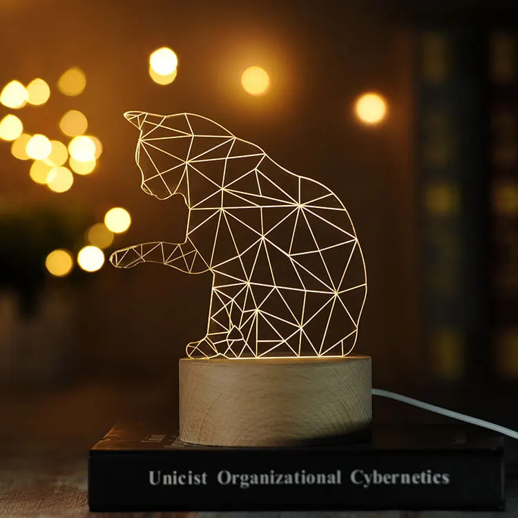 Милое животное кошка/кролик/единорог/дельфин рисунок 3D LED Настольная лампа