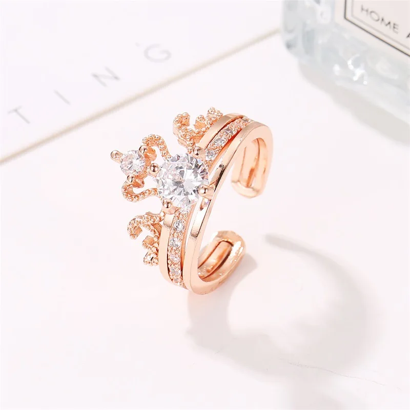 2 шт./компл. Кристалл Корона регулируемые Свадебные кольца на палец для женщин