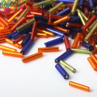 olingart glass seed beads mixed color 400pcs silver color lined bugle bead 9x1 8mm tube diy bracelet jewelry making