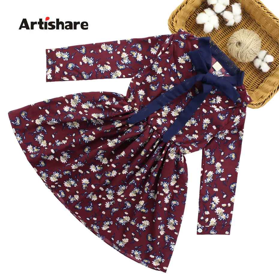 Artishare/платья для девочек; Детские Платья с цветочным рисунком; сезон осень-весна; праздничное платье для девочек; Одежда для девочек-подростков 6, 8, 10, 12, 14 лет