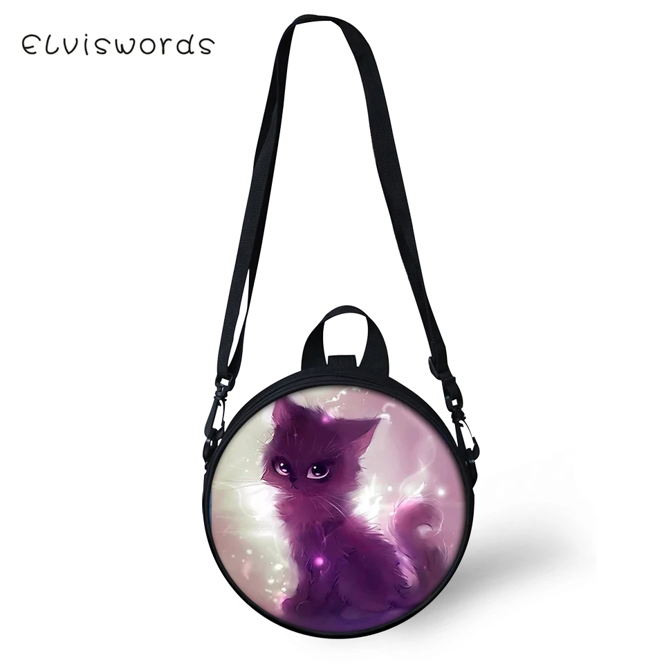 ELVISWORDS Women Round Shape Crossbody Bags Dreamastic Cats Prints Cute Girls Small Purses Kawaii Pattern Women Shoulder Bags