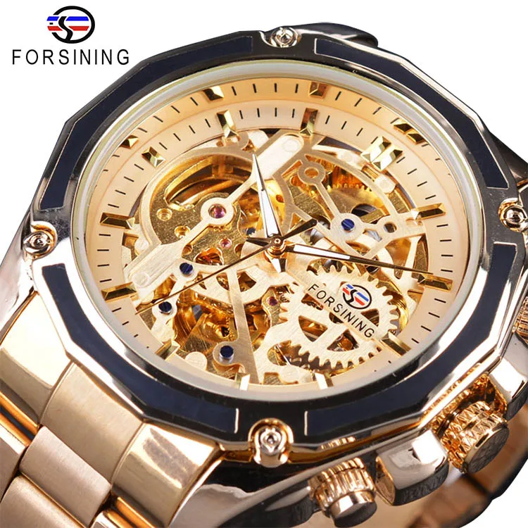 GMT982-4 Forsining Стимпанк Шестерни дизайн прозрачный чехол автоматические часы Золото Нержавеющая сталь Скелет Роскошные мужские часы лучший бренд класса люкс - Цвет: GMT982-4