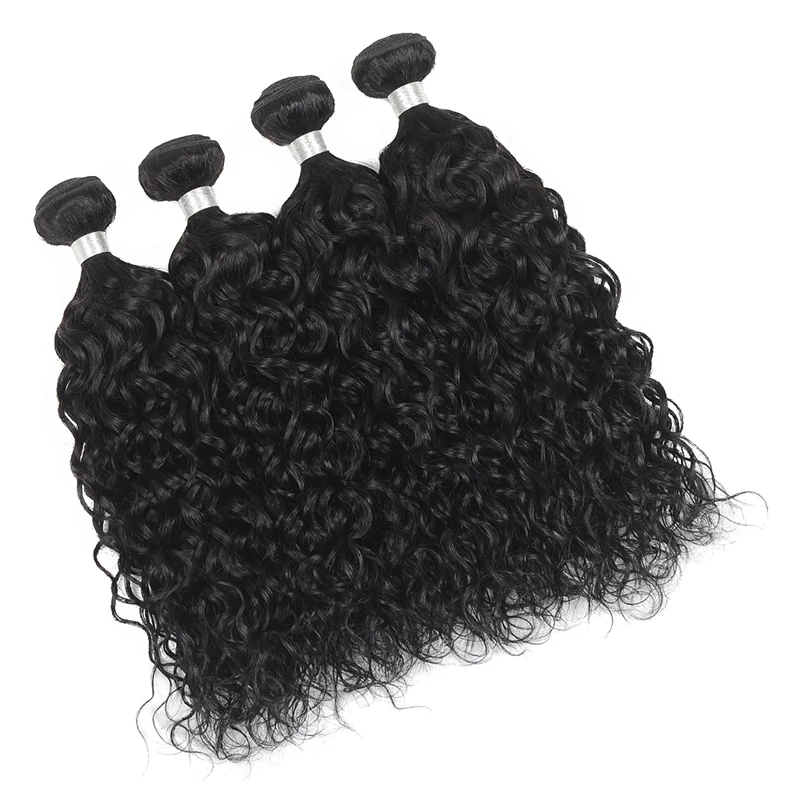 Pinshair Human Hair Weave Bundles Natural Black Water Wave Hair Extensions 1/3/4 Pieces Non-Remy Indian Hair Bundles