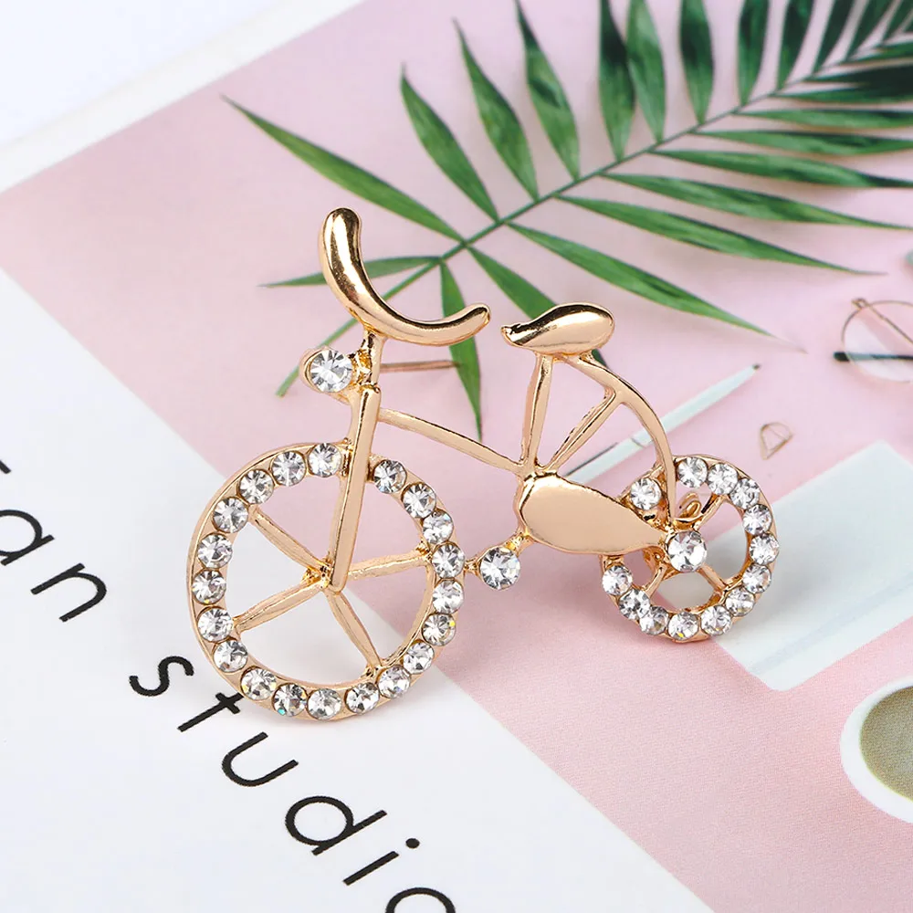 1 шт. брошь в форме велосипеда элегантные золотые стразы унисекс мерцающие