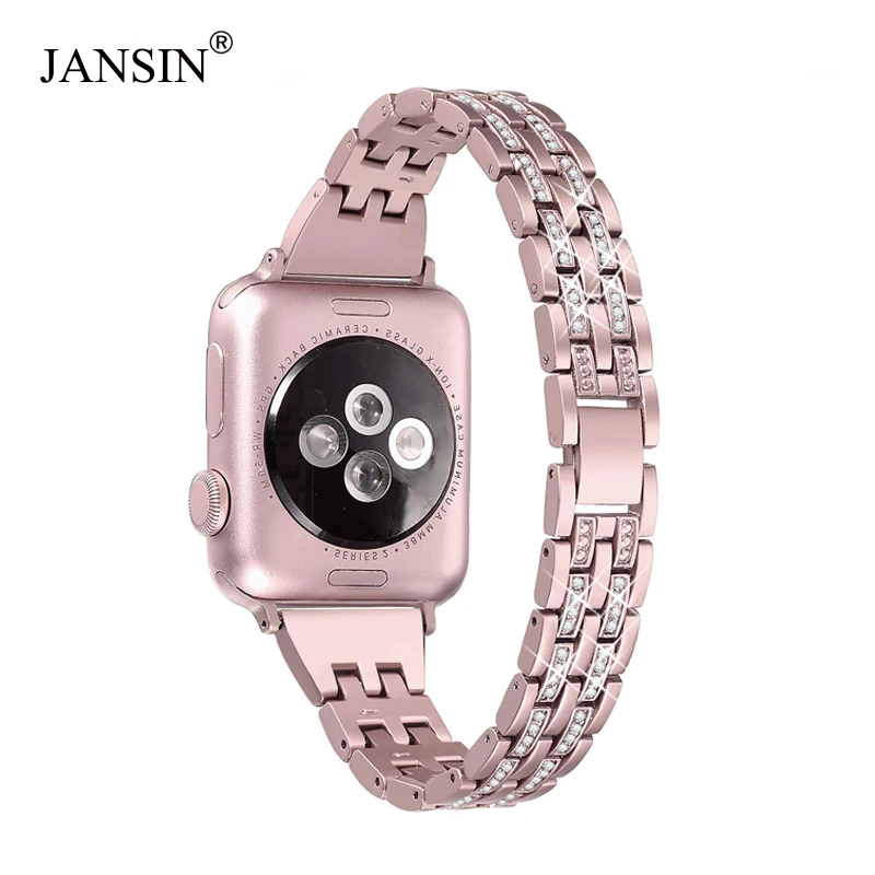 JANSIN ремешок с бриллиантами для Apple Watch 38 мм 40 мм 42 мм 44 мм браслет женский ремешок из нержавеющей стали iWatch band Series 5 4 3 2 1