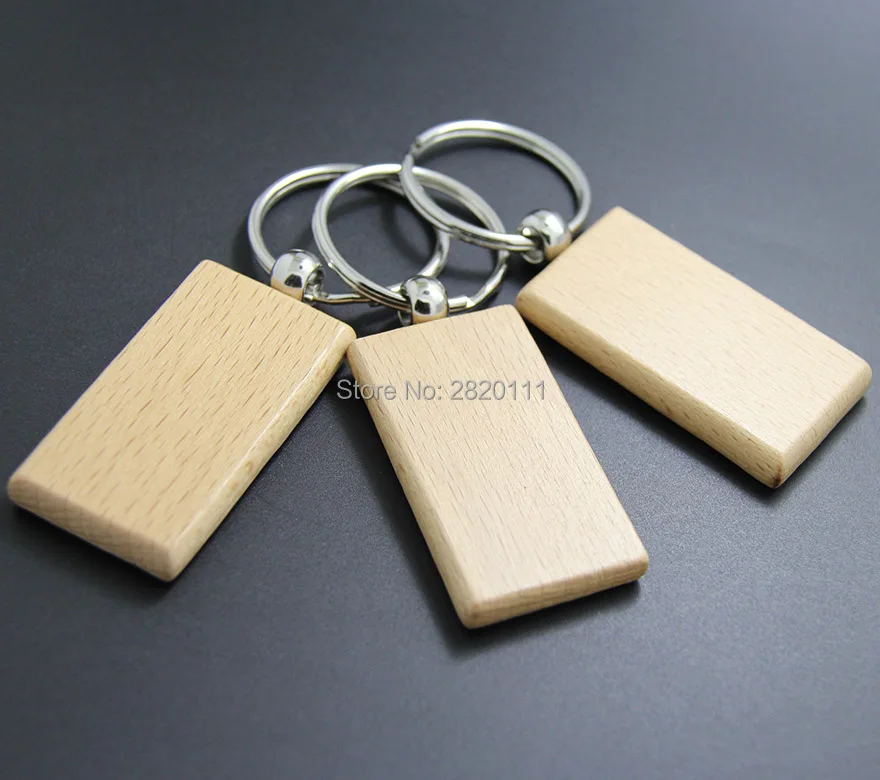 Оптовая продажа 50 шт. пустая прямоугольная деревянная цепочка для ключей сделай