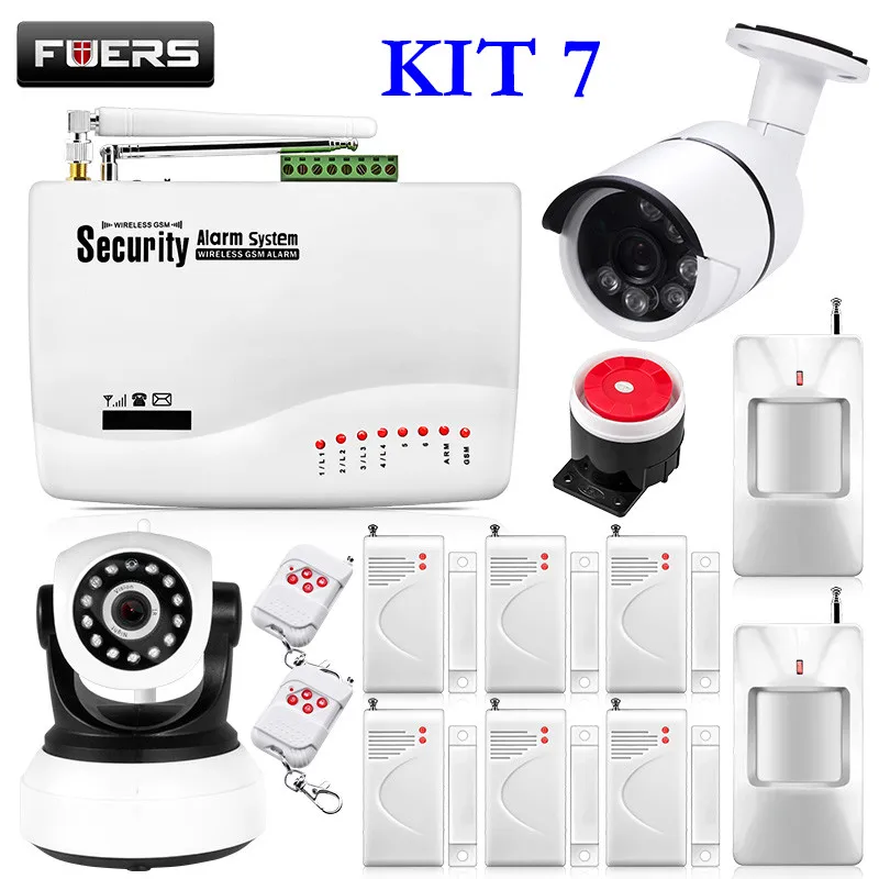 Fuers GSM сигнализация s охранная домашняя сигнализация комплекты Русский Голос с PIR датчиками движения дверные детекторы наружная IP камера - Цвет: KIT 7