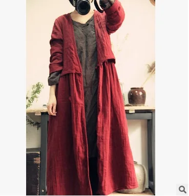

New products listed in the spring of 2016, 100% of the original design of high-end loose big yards cotton linen women dust coat